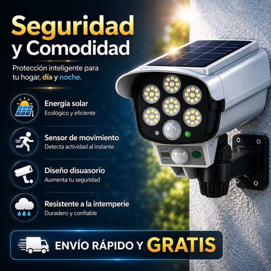 Foco Solar tipo Cámara - Ilumina y Disuade Intrusos al Instante