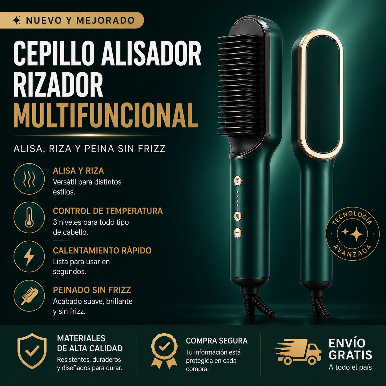 Cepillo Alisador Multifuncional 3 en 1
